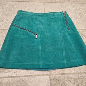 Teal Green Leather Mini Skirt with Zipper Detail Size 8